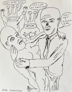Hey Man Wow - Daniel Johnston, Ink Drawing on Paper, Outsider Pop Artist