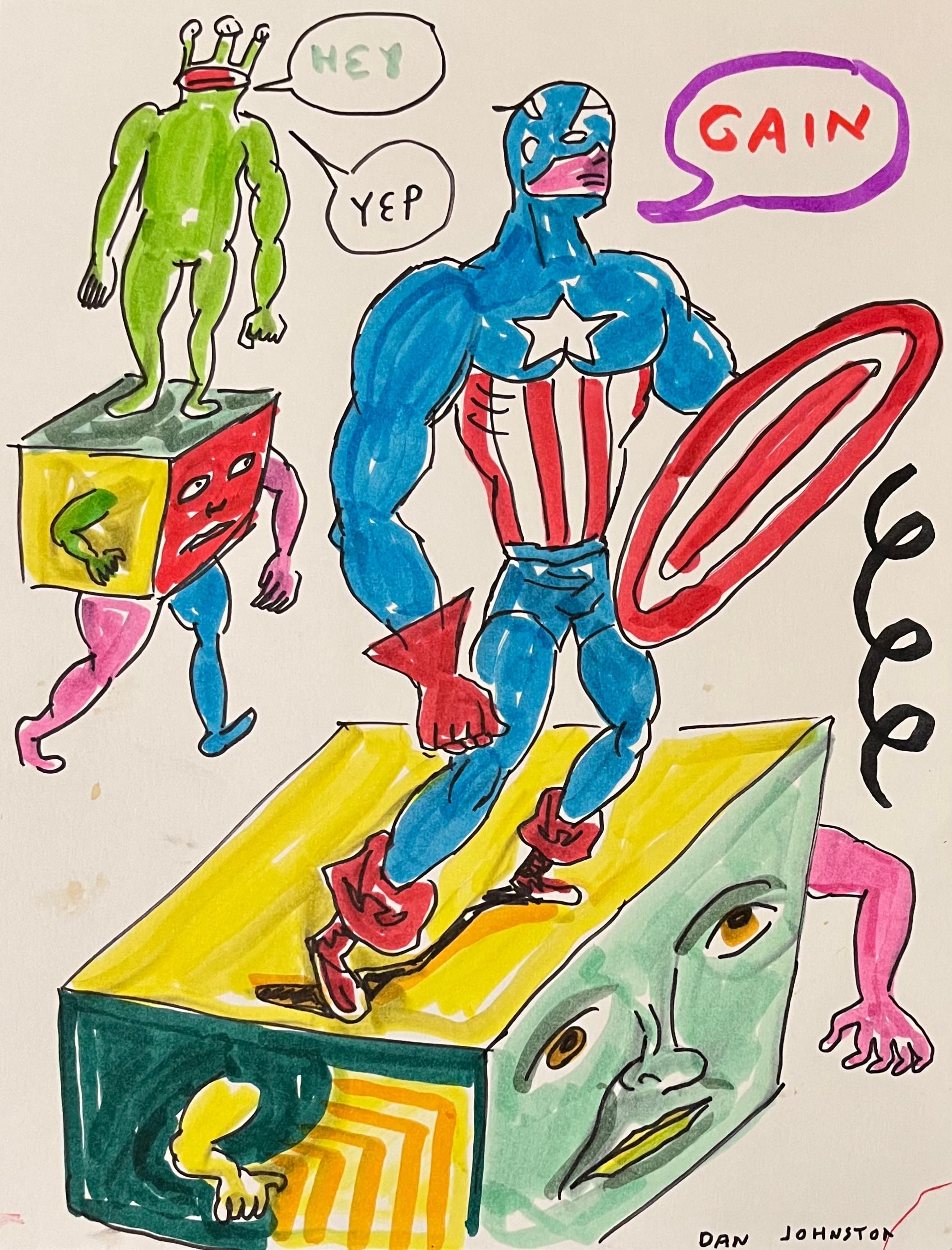 Hey - Daniel Johnston, Ink Drawing on Paper, Outsider Pop Artist from Austin, TX