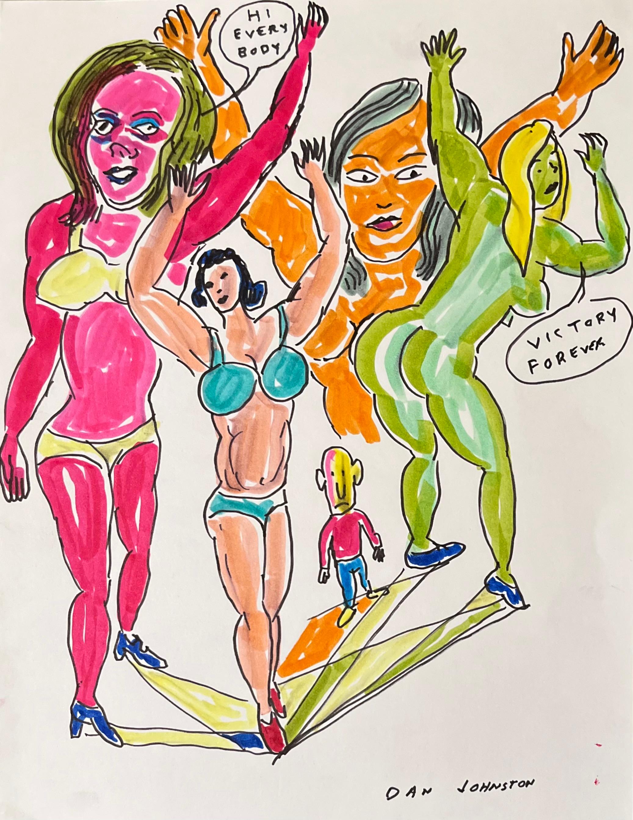 Hi Everybody  - Daniel Johnston, Ink Drawing on Paper, Outsider Pop Artist