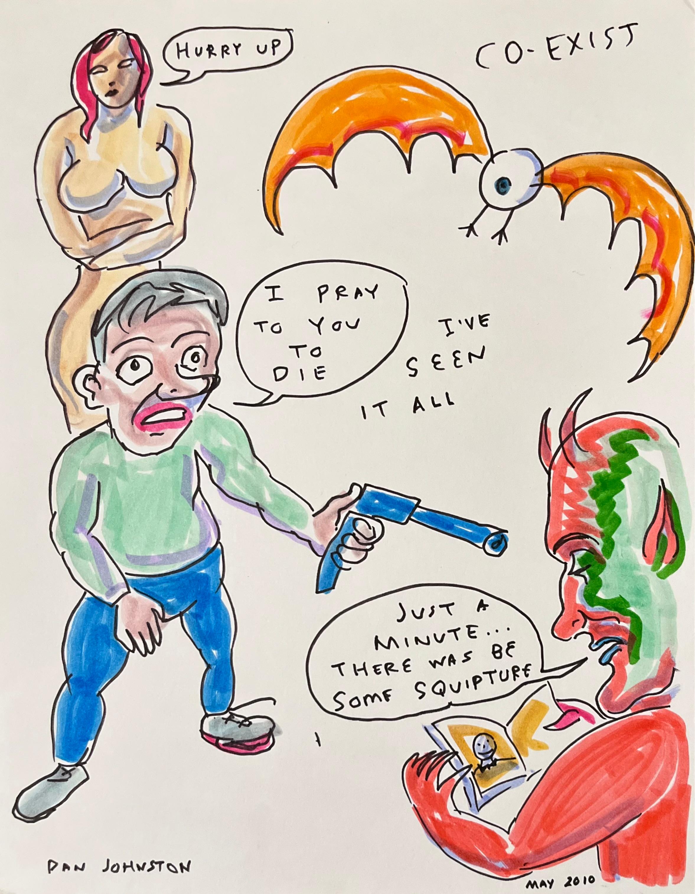 Daniel Johnston war ein produktiver bildender Künstler und Musiker. In den 1990er Jahren erlangte er Kultstatus, als Kurt Cobain bei den MTV Video Music Awards ein T-Shirt mit der Froschillustration des Künstlers vom Cover seines Albums Hi, How Are