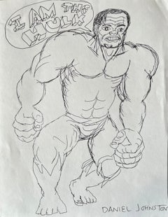 I Am The Hulk - Johnston, Two-Sided Ink Drawing on Paper, Outsider Pop Artist