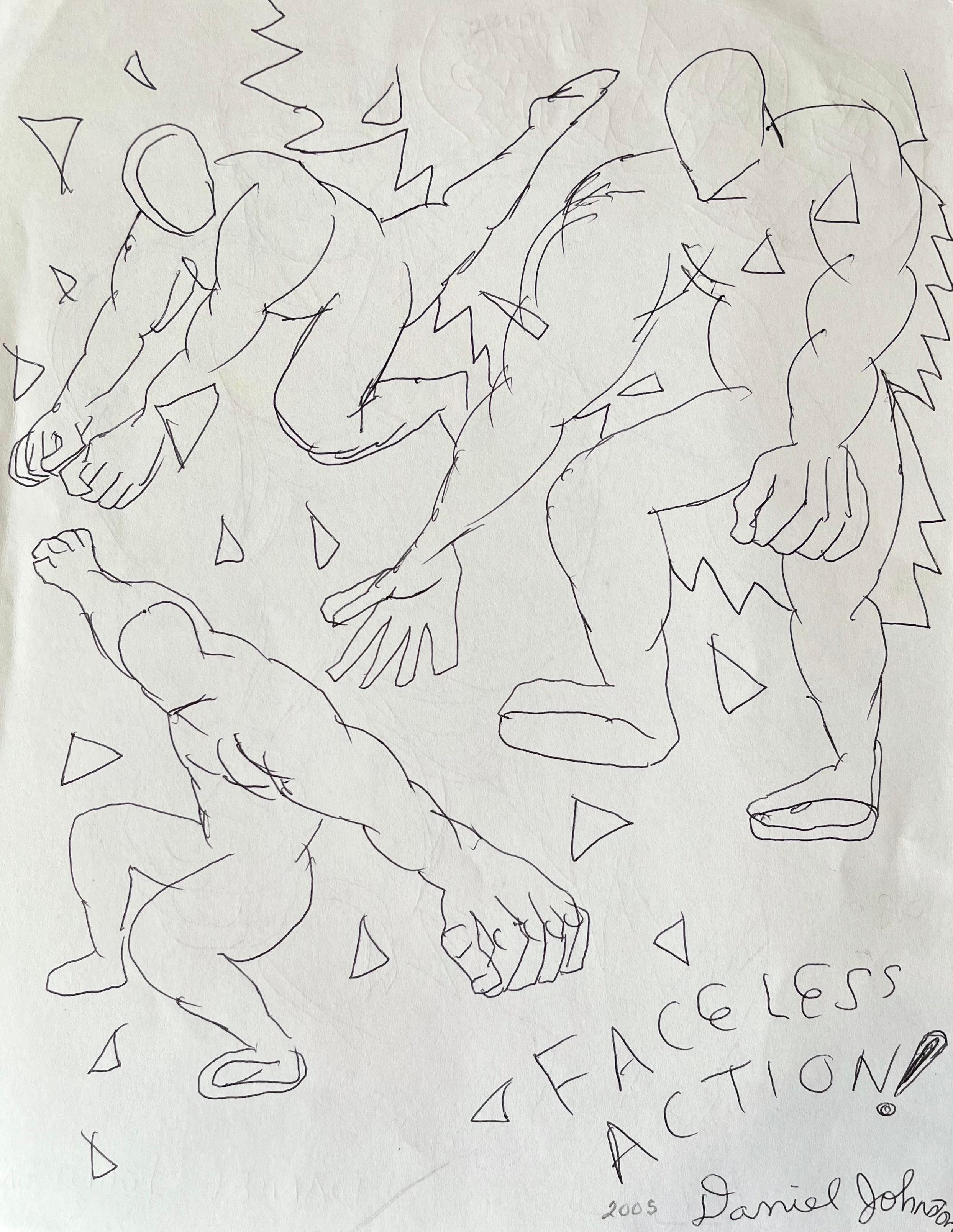 I Am The Hulk - Johnston, Two-Sided Ink Drawing on Paper, Outsider Pop Artist - Gray Figurative Art by Daniel Johnston