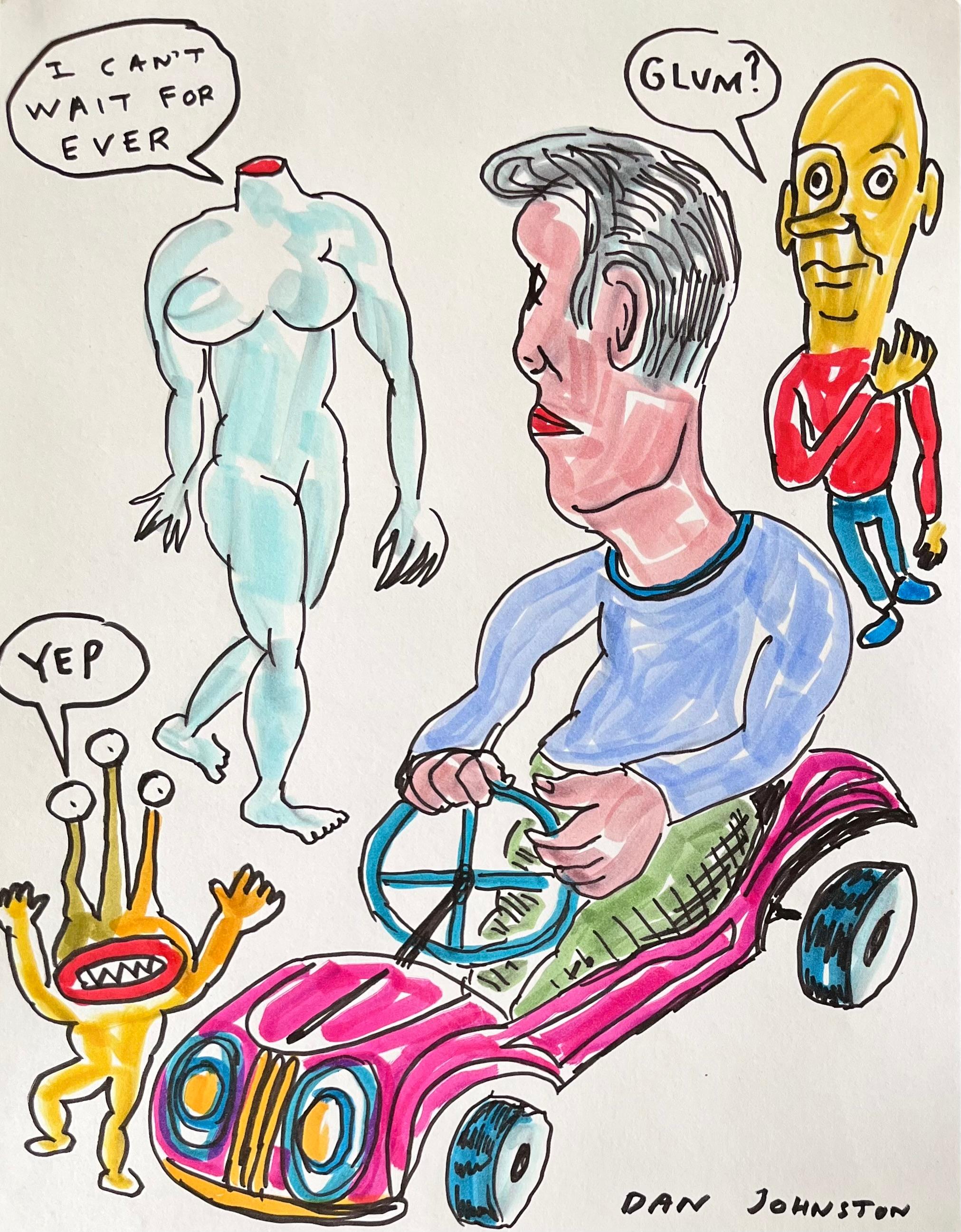 Daniel Johnston was a prolific visual artist and musician. He gained a cult following in the 1990s when Kurt Cobain wore a T-shirt with the artist’s frog illustration from his Hi, How Are You (1983) album cover to the MTV Video Music Awards.