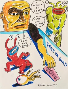 I Wanna Be Free - Daniel Johnston, Ink Drawing on Paper, Outsider Pop Artist