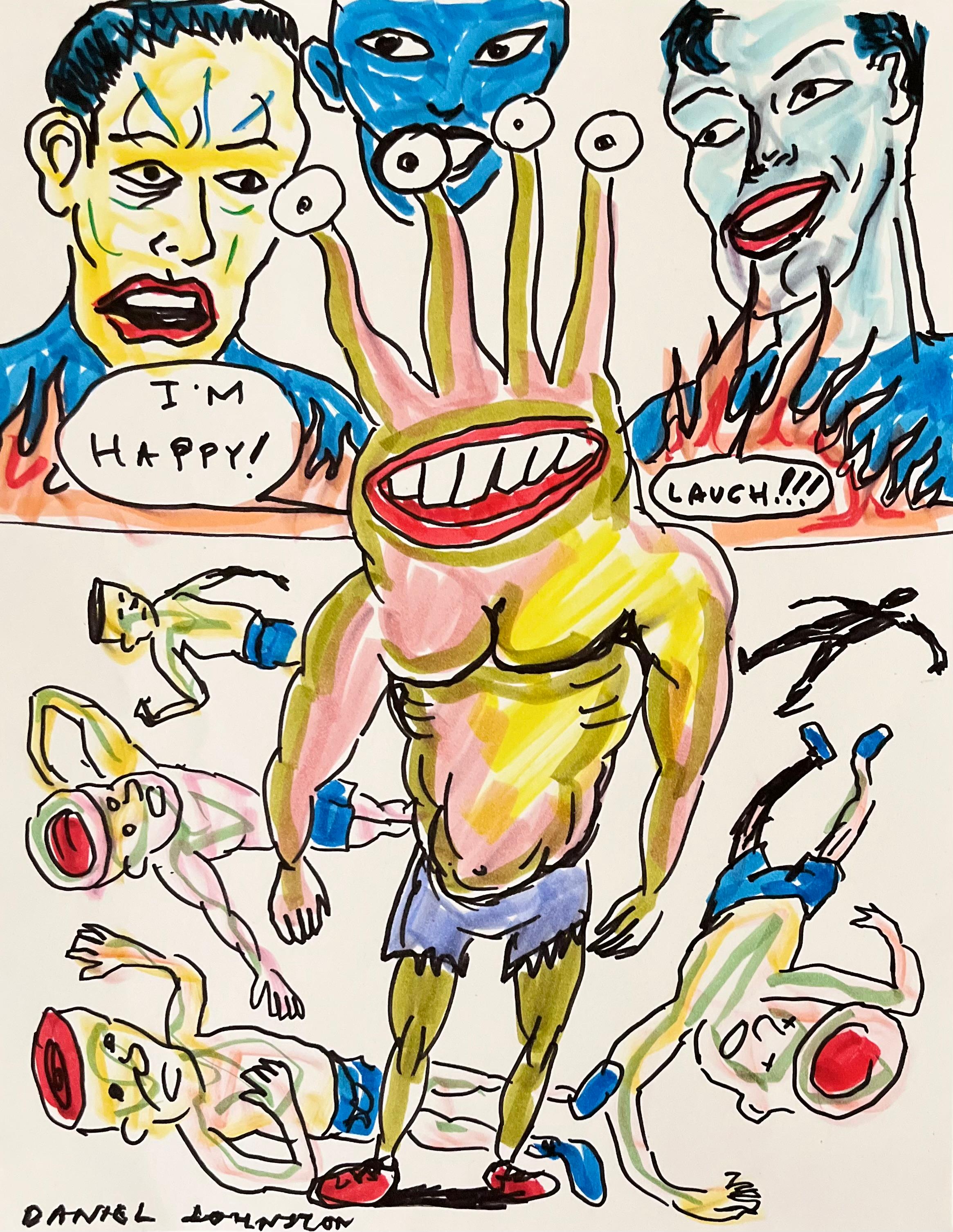 Daniel Johnston was a prolific visual artist and musician. He gained a cult following in the 1990s when Kurt Cobain wore a T-shirt with the artist’s frog illustration from his Hi, How Are You (1983) album cover to the MTV Video Music Awards.