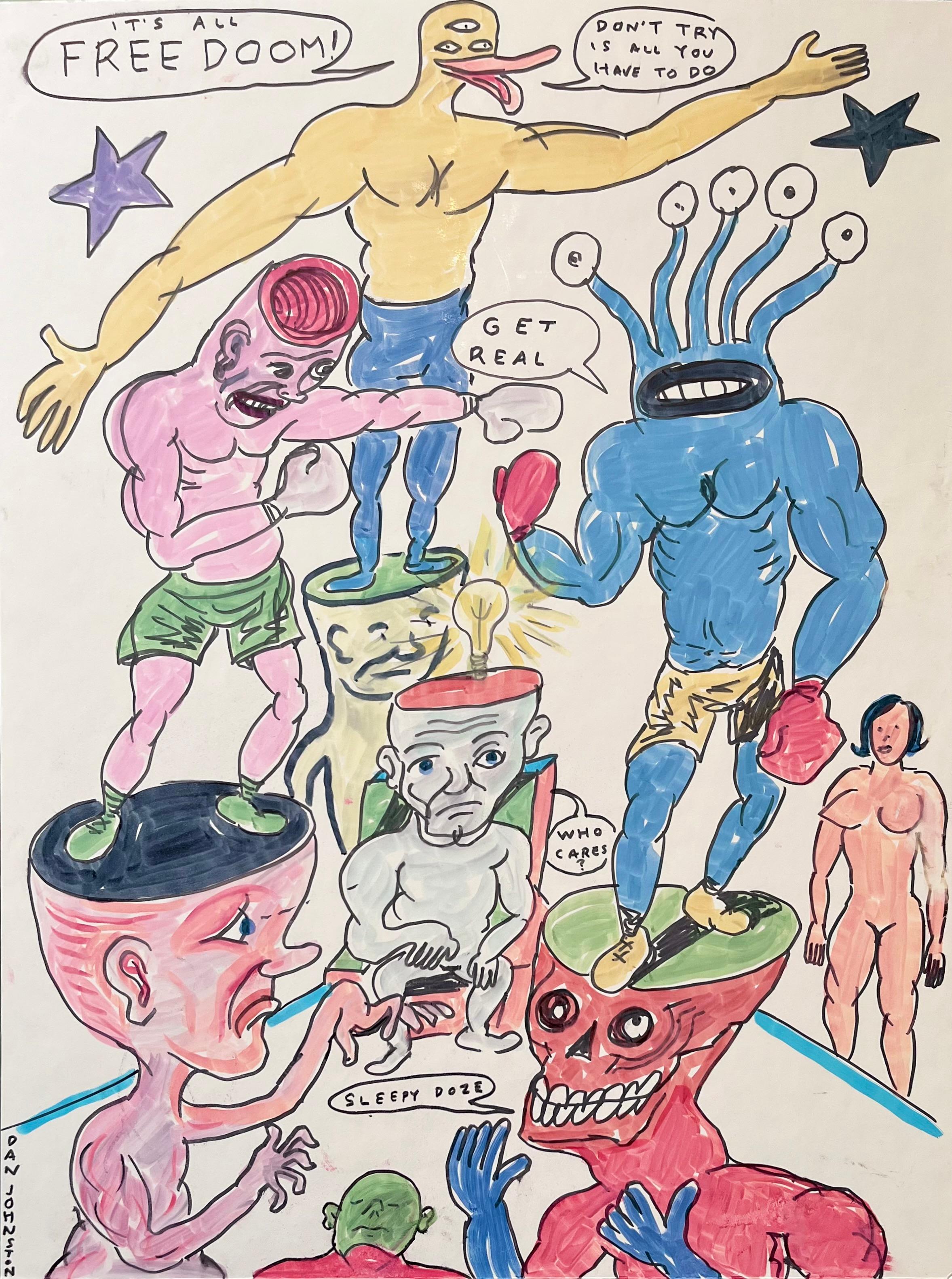 It's All Freedoom, Daniel Johnston, Ink Drawing, Outsider Pop Artist, Austin, TX