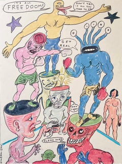 It's All Freedoom, Daniel Johnston, Ink Drawing, Outsider Pop Artist, Austin, TX