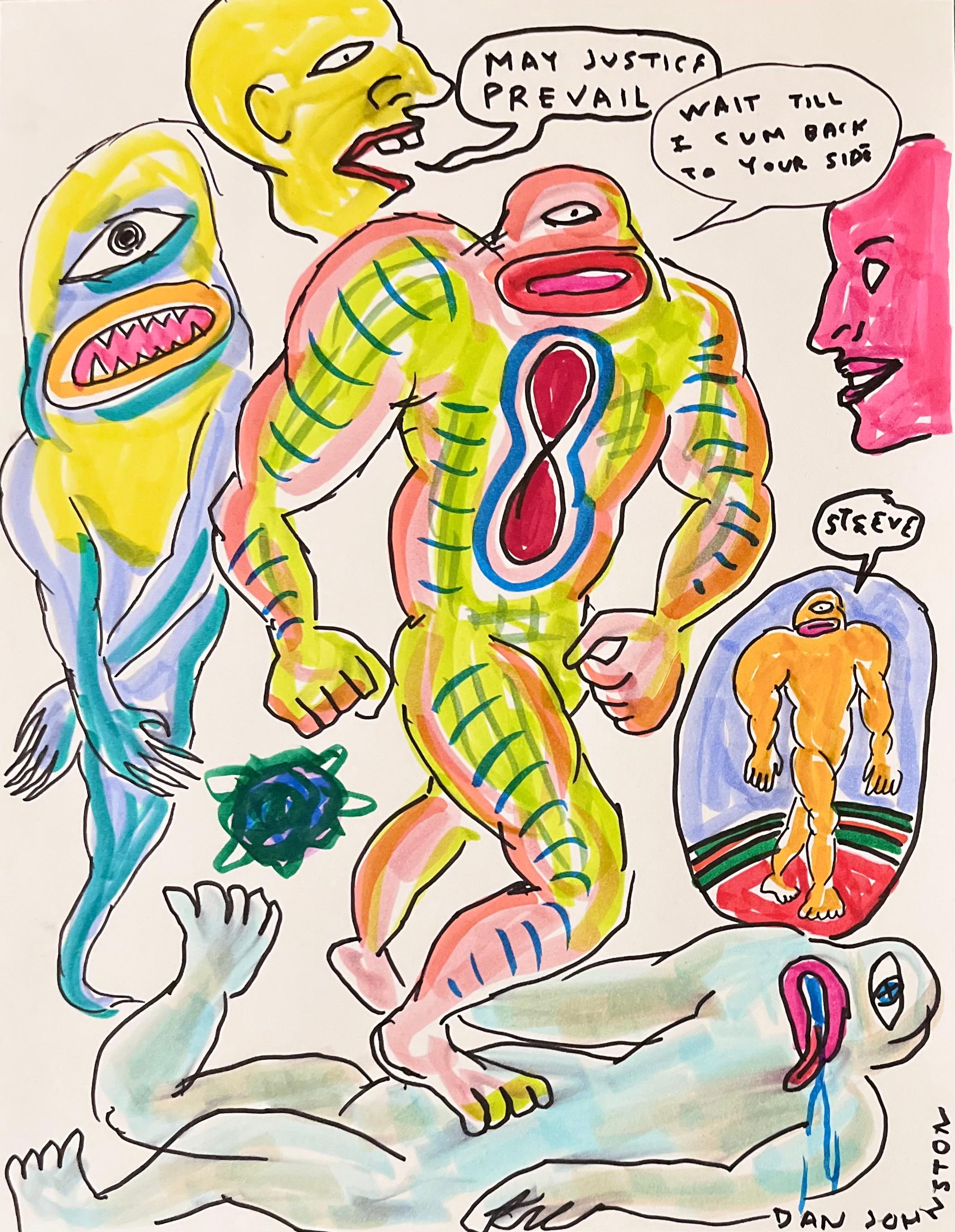May Justice Prevail - Daniel Johnston, Drawing on Paper, Outsider Pop Artist