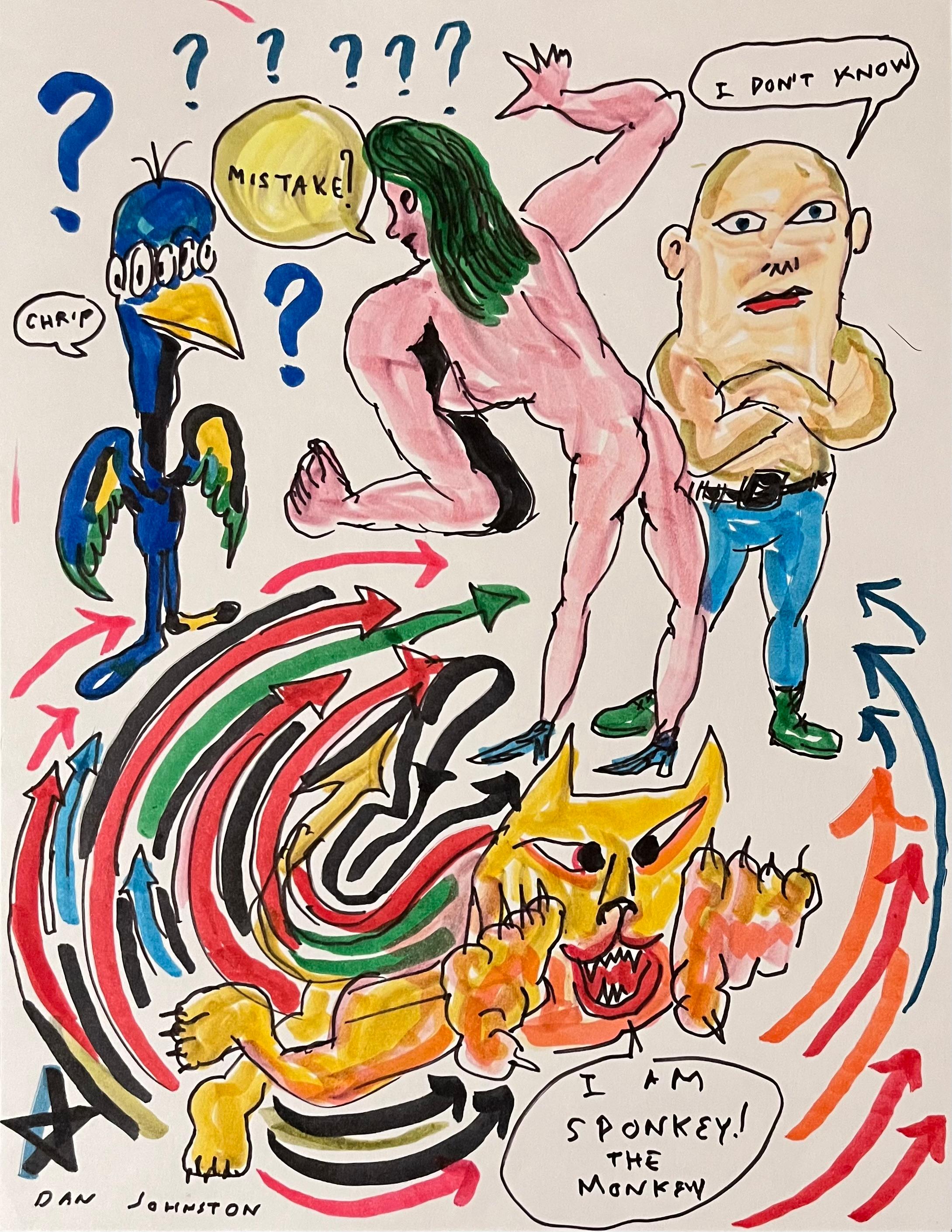 Mistake? - Daniel Johnston, Ink Drawing on Paper, Outsider Pop Artist, 2010