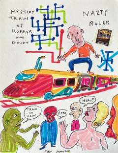 Mystery Train - Daniel Johnston, Ink Drawing on Paper, Outsider Pop Artist
