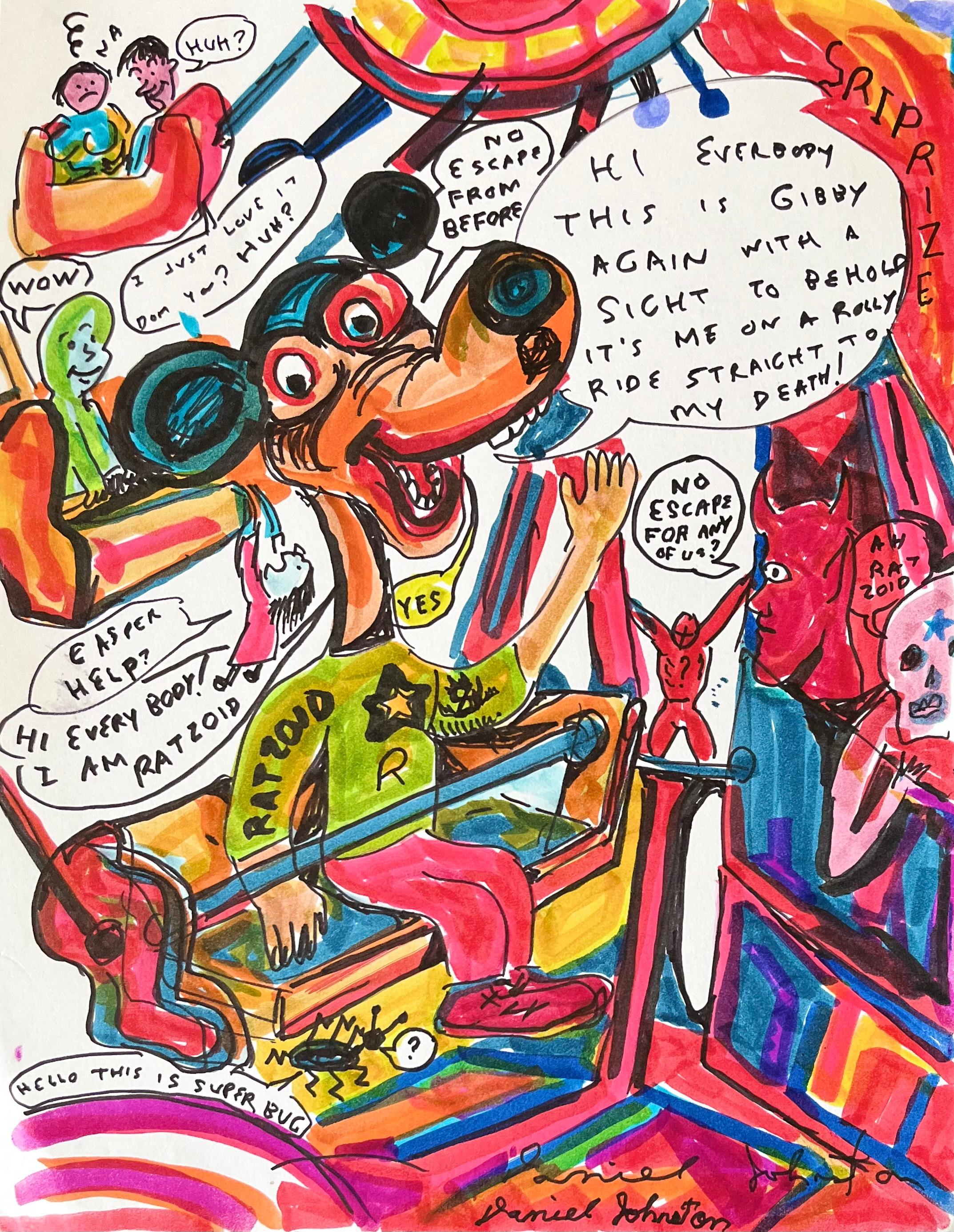 Na Huh? - Daniel Johnston, Ink Drawing on Paper, Outsider Pop Artist, 2009