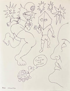 No Show For No One - Daniel Johnston, Black and White Drawing, Outsider Pop Art