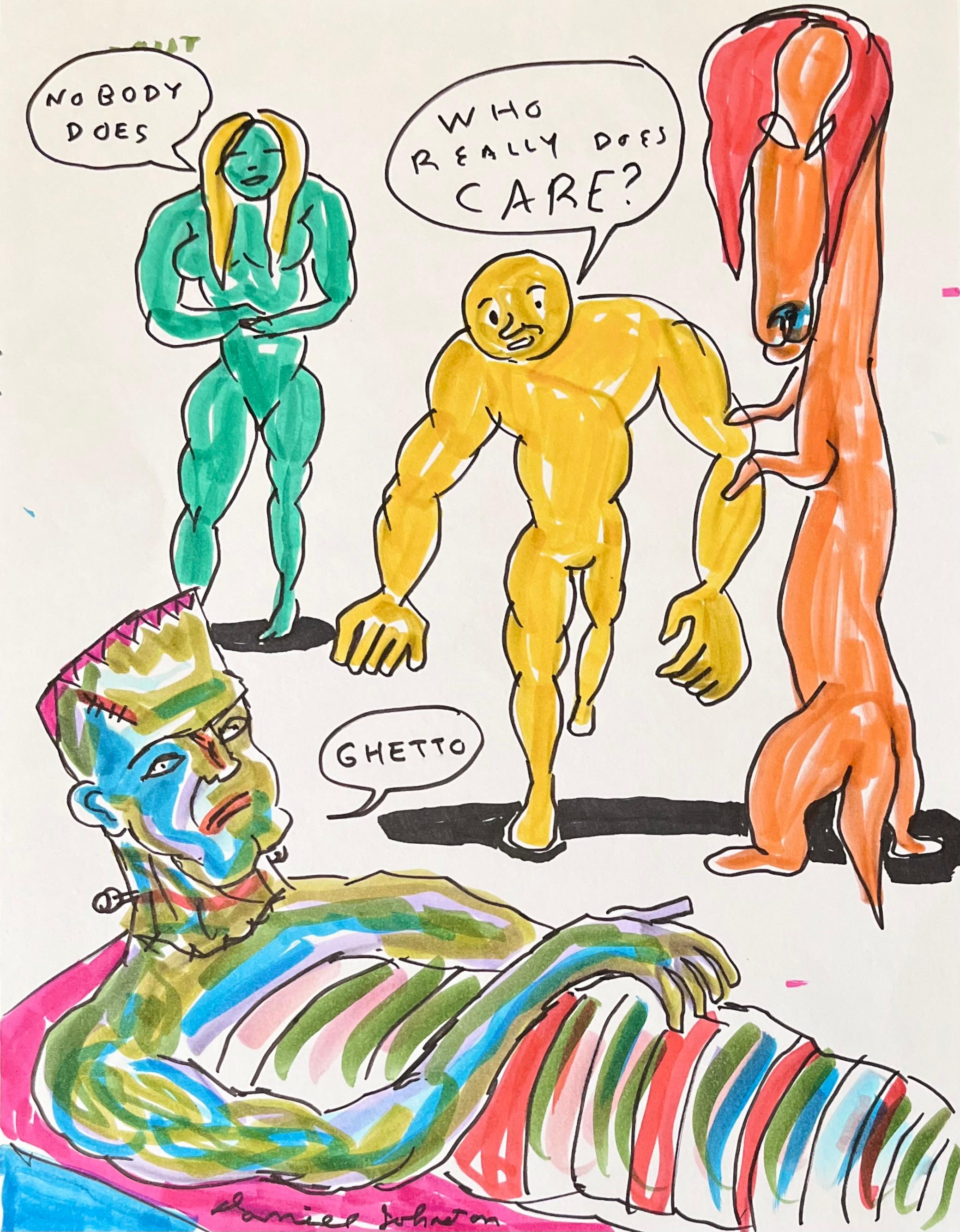 Daniel Johnston was a prolific visual artist and musician. He gained a cult following in the 1990s when Kurt Cobain wore a T-shirt with the artist’s frog illustration from his Hi, How Are You (1983) album cover to the MTV Video Music Awards.