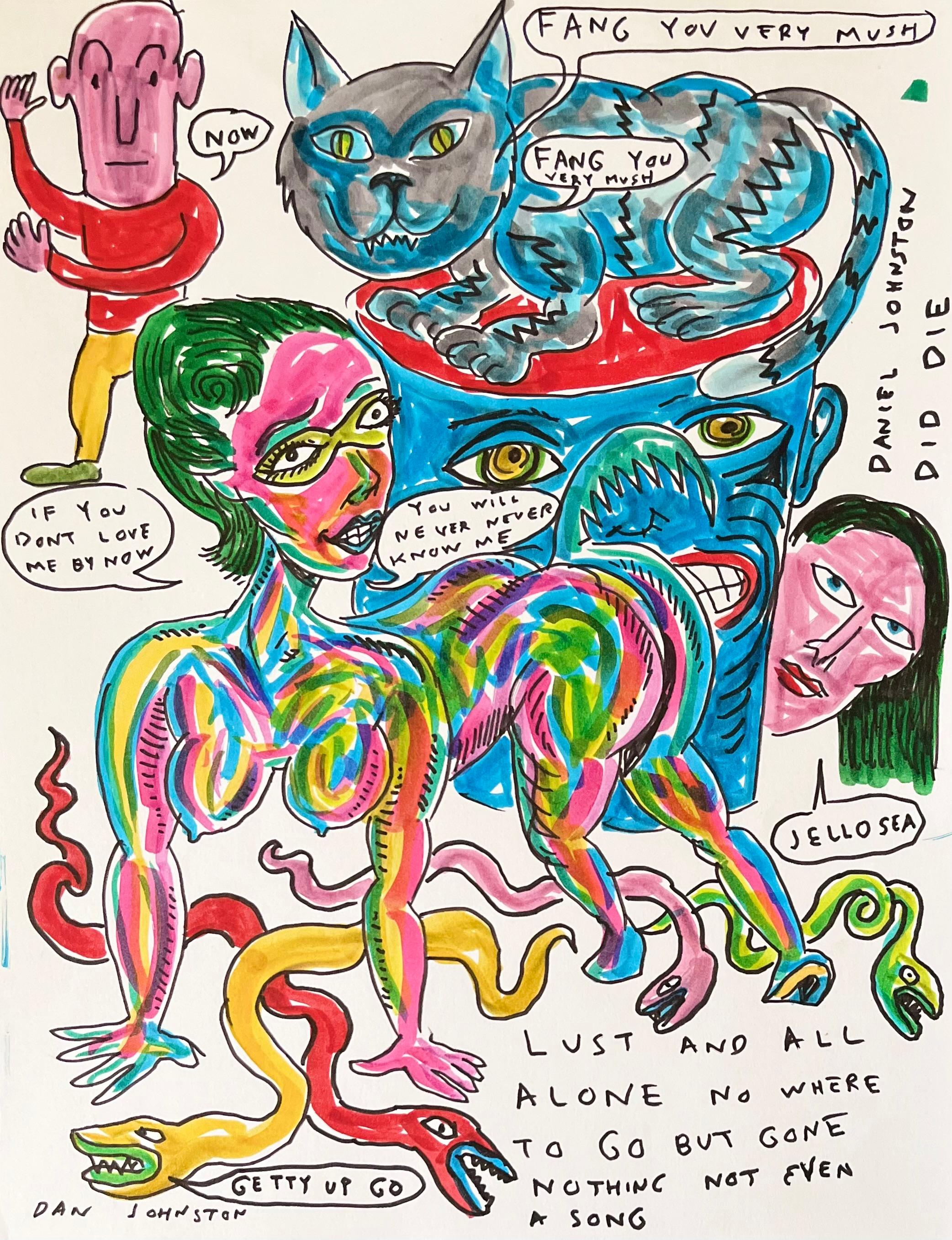 Ahora - Daniel Johnston, Dibujo a tinta sobre papel, Artista Pop Outsider, Austin, Texas