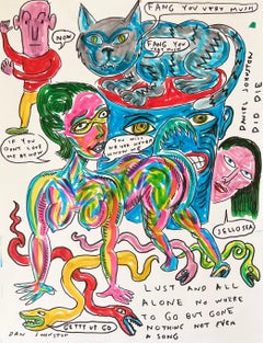 Ahora - Daniel Johnston, Dibujo a tinta sobre papel, Artista Pop Outsider, Austin, Texas