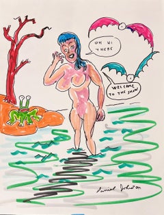 Oh Hi There - Daniel Johnston, Ink Drawing on Paper, Outsider Pop Artist