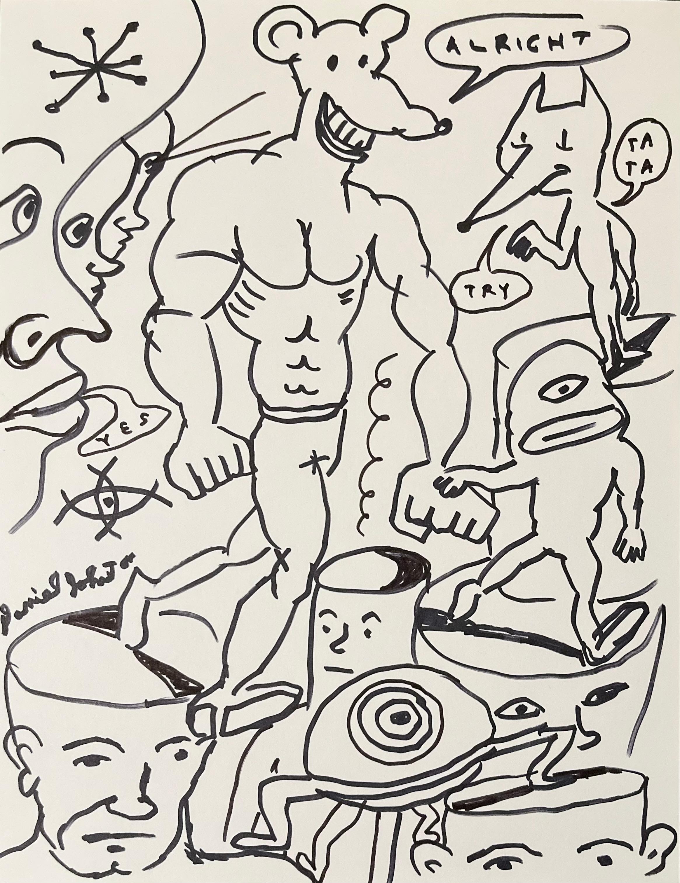Ratzoid Alright - Daniel Johnston, Dibujo original en tinta blanca/negra sobre papel
