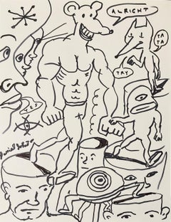 Ratzoid Alright - Daniel Johnston, Dibujo original en tinta blanca/negra sobre papel