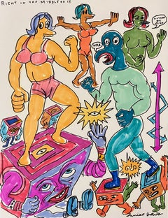 Justo en medio de todo - Daniel Johnston, Dibujo a tinta sobre papel, Artista de Texas