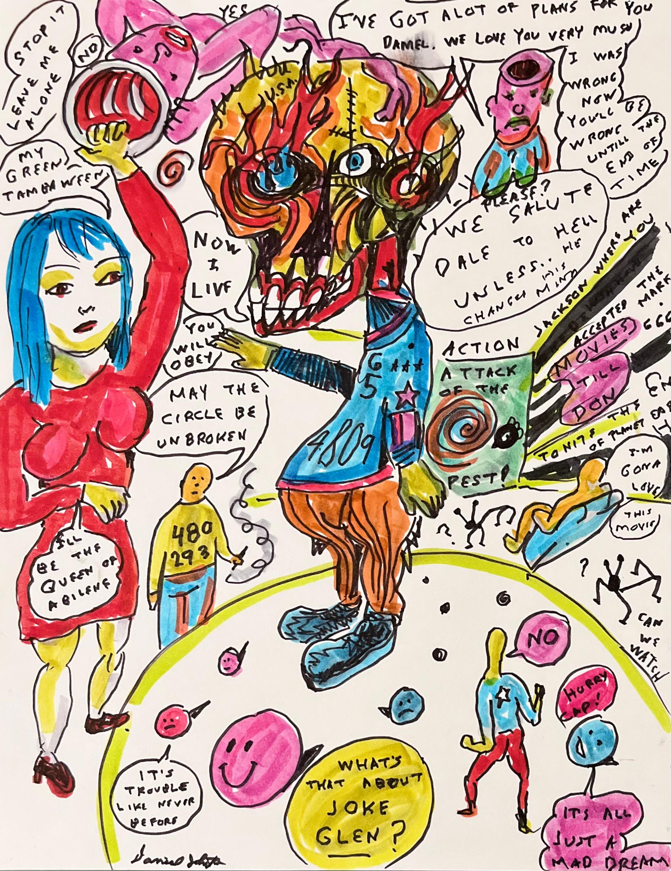 Stop It Leave Me Alone, Daniel Johnston, dessin original, artiste d'Austin, Texas