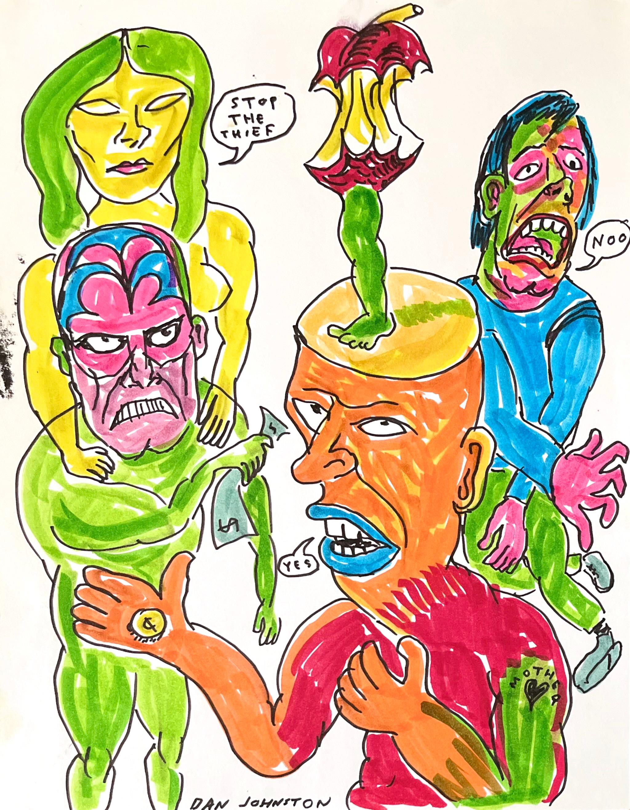 Stop the Thief - Daniel Johnston, Original Drawing, Austin, Texas Pop Artist