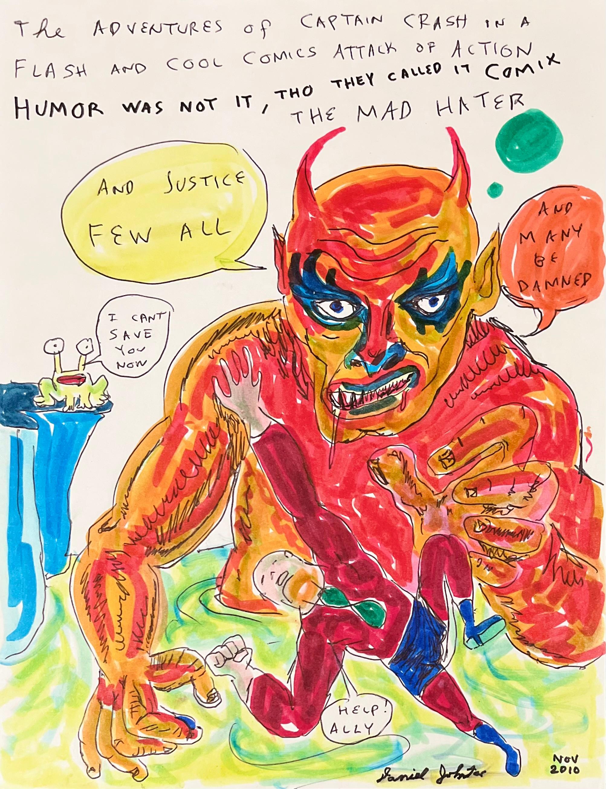 The Adventures of Captain Crash - Daniel Johnston, Original Drawing, Texas Art