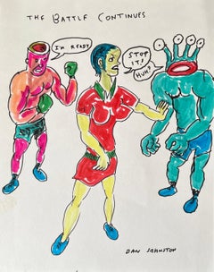 The Battle Continues - Daniel Johnston, Original Drawing, Austin, Texas Pop Art