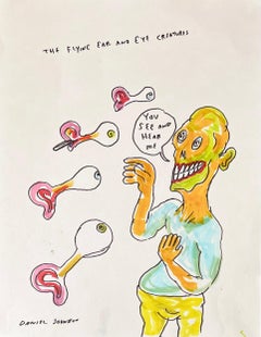 Las criaturas voladoras de orejas y ojos - Daniel Johnston, Dibujo original, Austin, TX