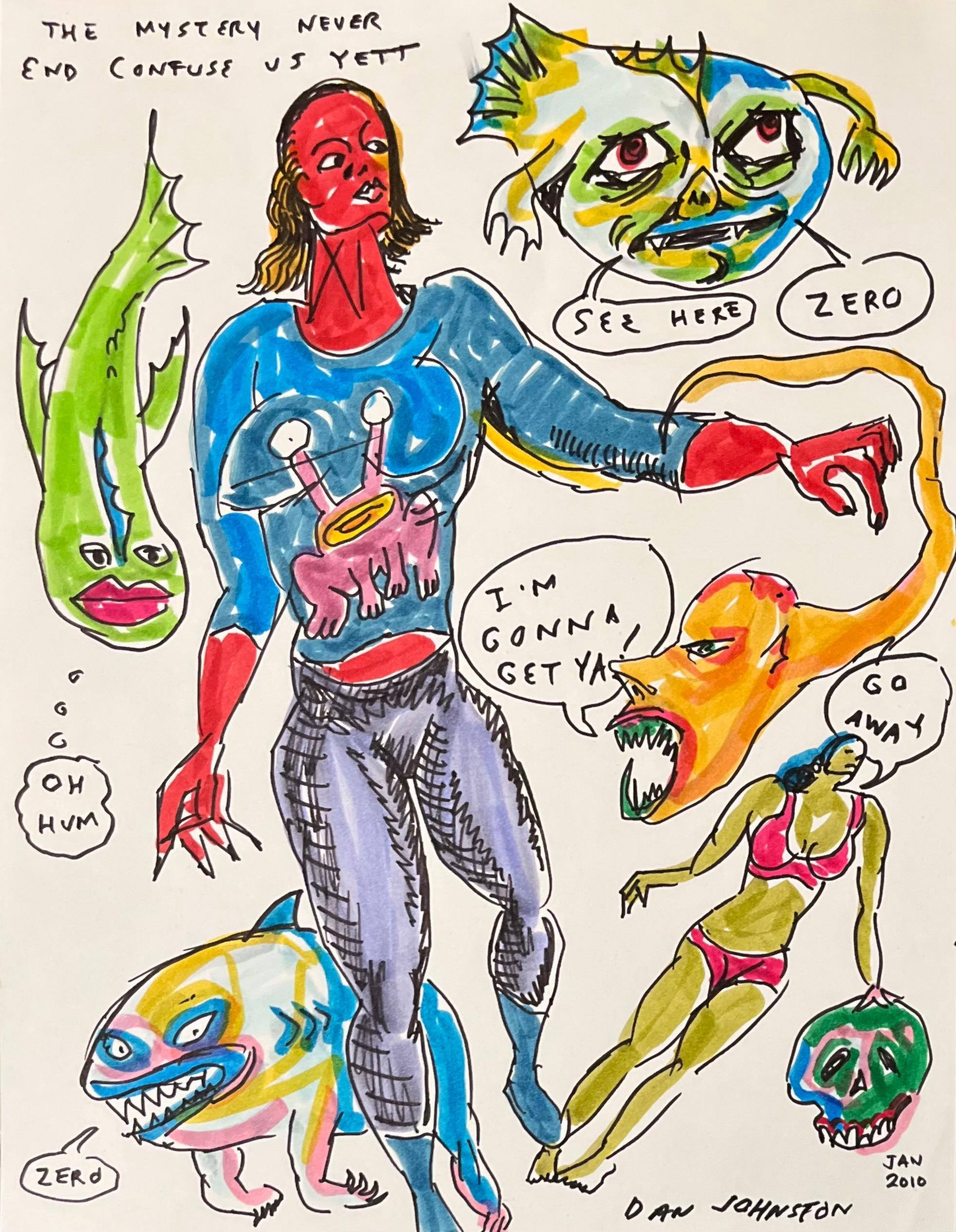 El Misterio Nunca Termina- Daniel Johnston, Dibujo Original, Austin, Texas, Arte Pop