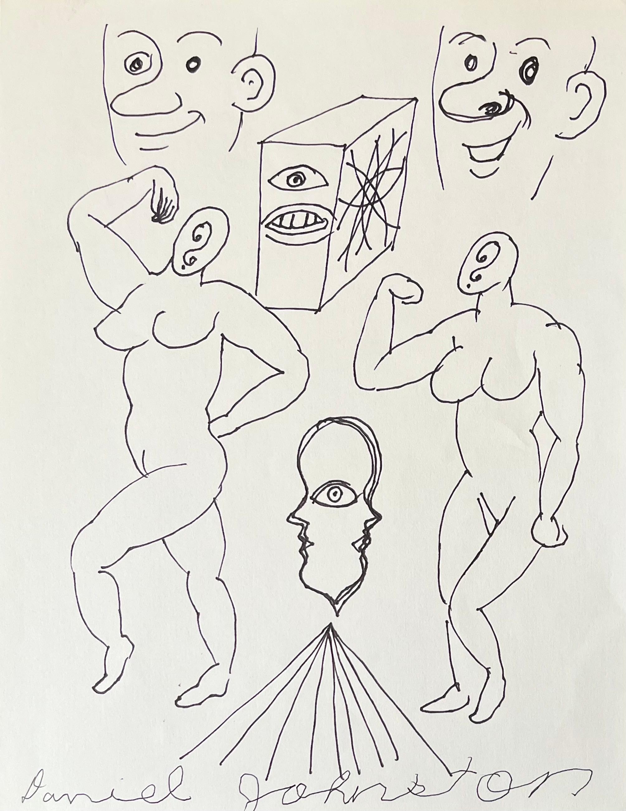 Two Question-Faced Ladies - Daniel Johnston, Original Drawing, Austin, Texas
