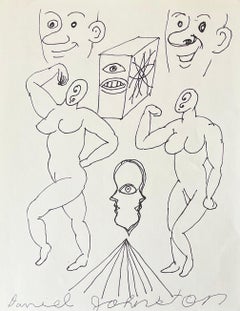 Two Question-Faced Ladies - Daniel Johnston, Original Drawing, Austin, Texas