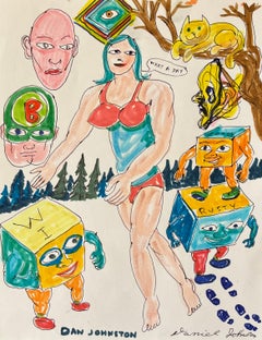 Qué día - Daniel Johnston, Dibujo original sobre papel, Austin, Texas Pop Art