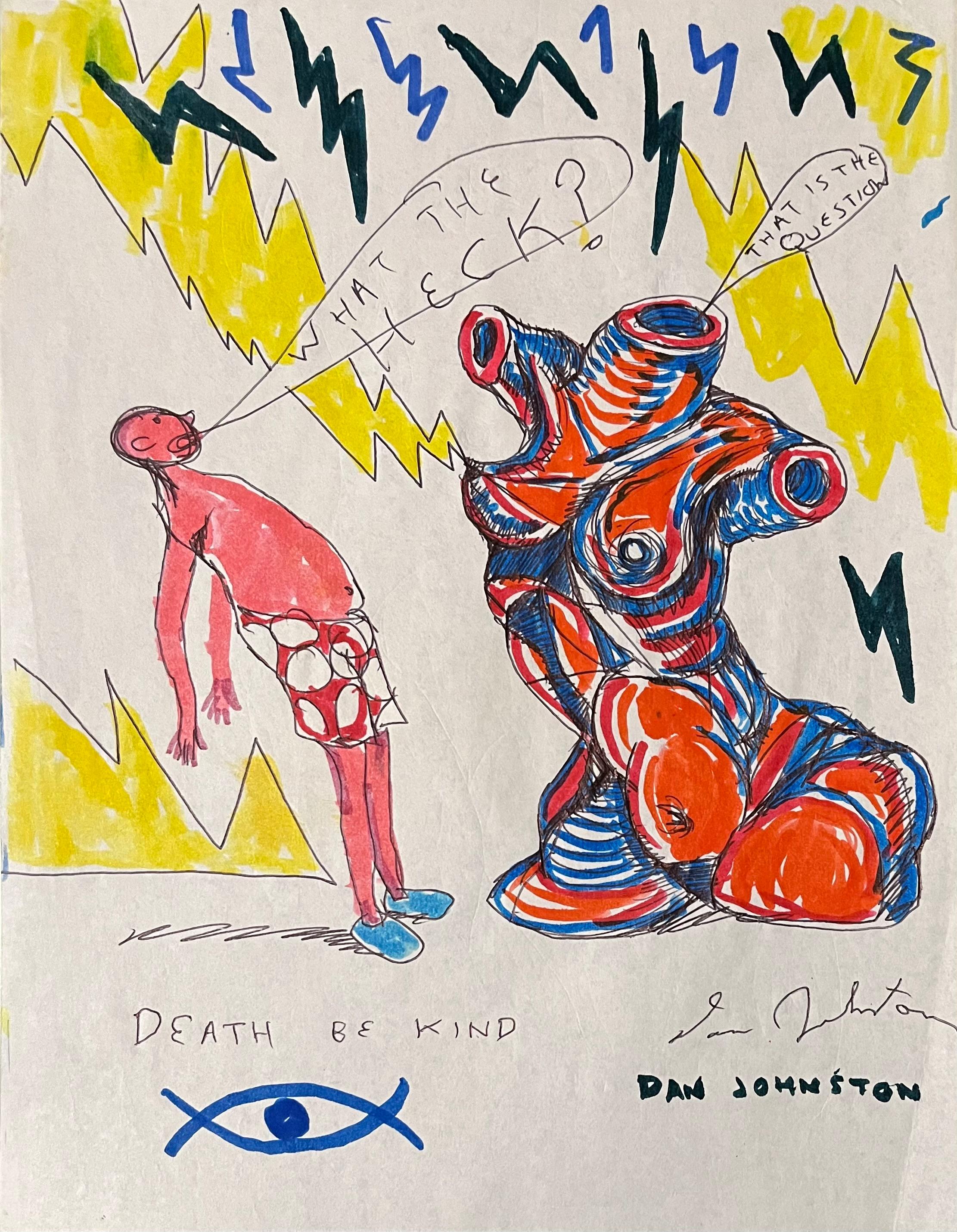 What the Heck? - Daniel Johnston, Original Drawing, Austin, Texas Pop Artist