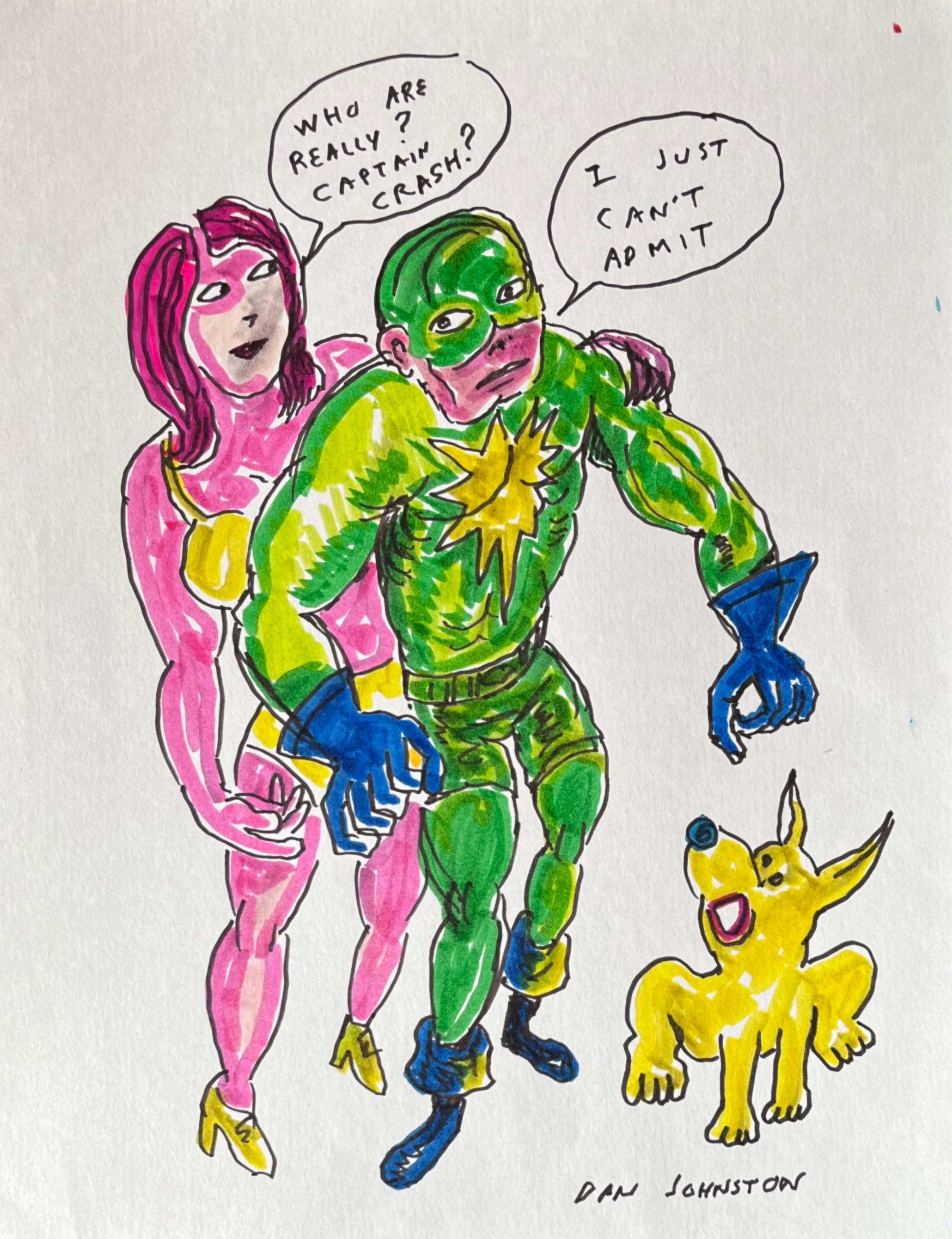 Who Are You Really? Captain Crash? - Daniel Johnston, Original Drawing, 2011