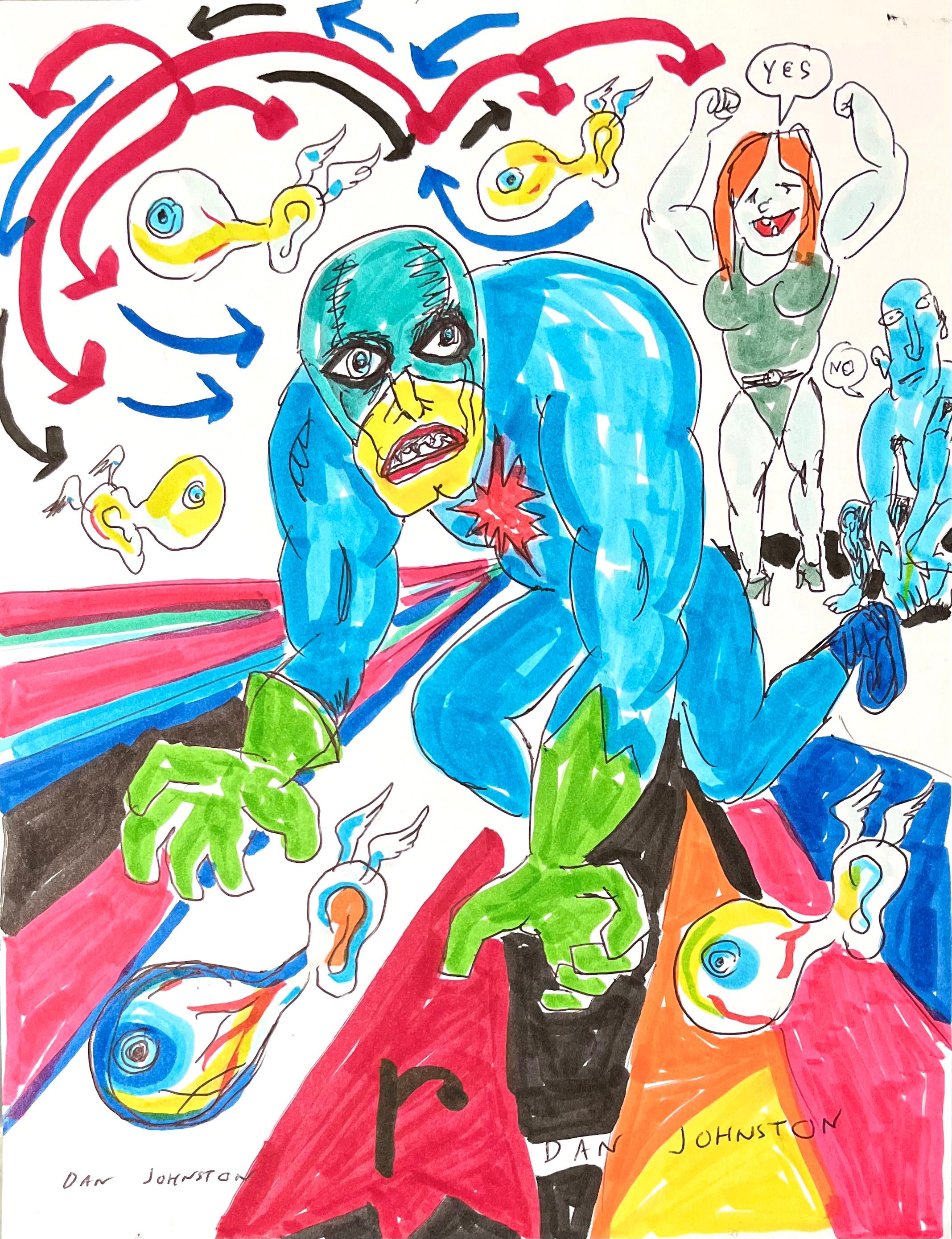 Yes - Daniel Johnston, Original Drawing on Paper, Austin, Texas Pop Artist