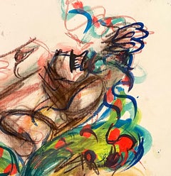 "A Big Snake and Three, " Mixed Media on Paper - Abstract Expressive Drawing