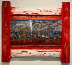 « Rivers of Blood », peinture figurative en techniques mixtes sur bois