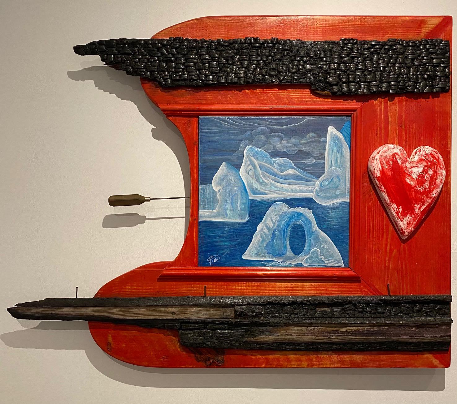 "Passion, " Acrylic Paint, Wood Elements, Icepick and Painted Plaster Heart  - Mixed Media Art by Bert L. Long, Jr.