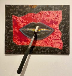 "Persistence (Mum’s the Word)," Hatchet and Acrylic on Wood Panel 
