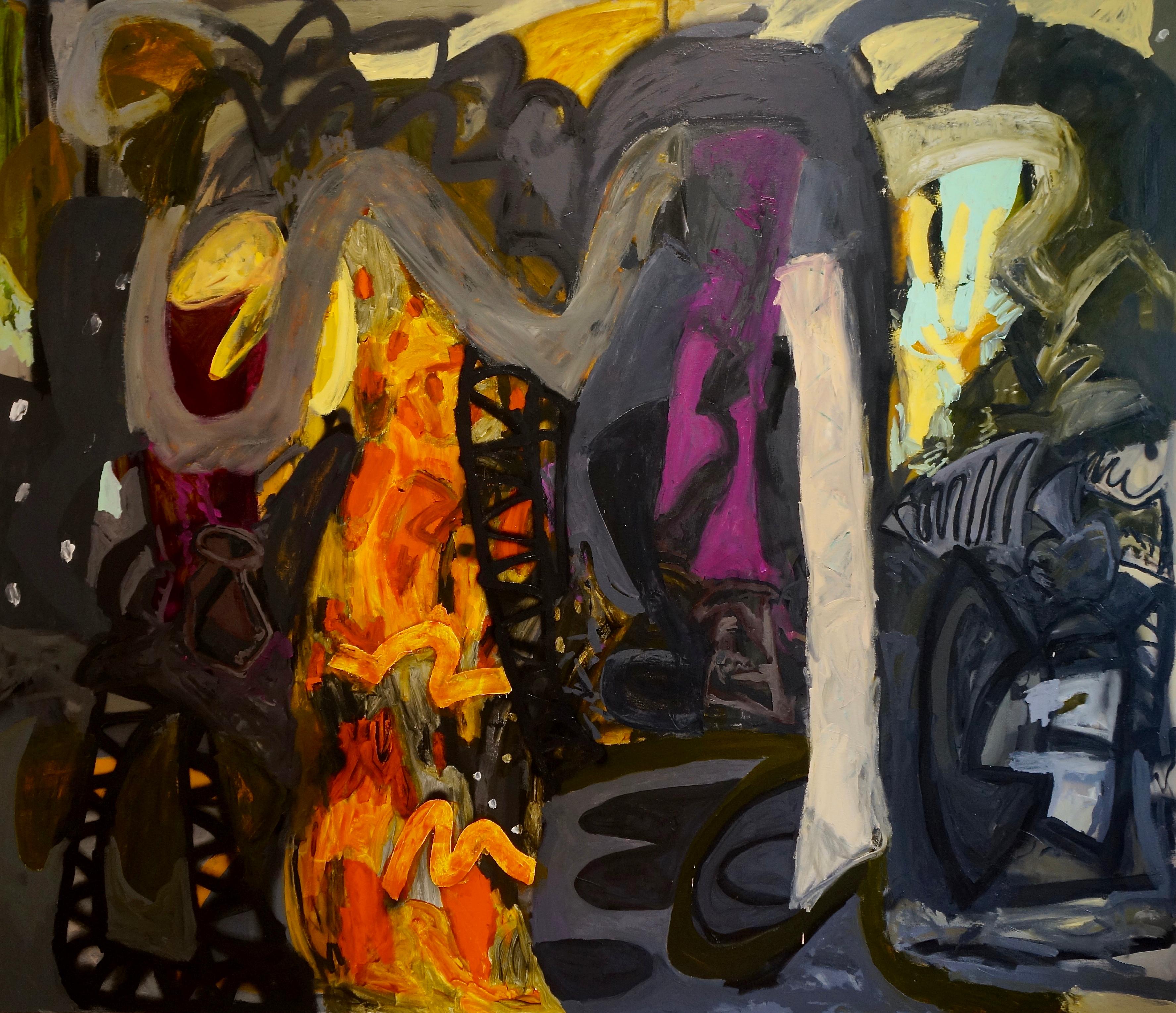 Alfredo Gisholt Abstract Painting – ""Night Studio II", Öl auf Leinwand - Abstraktes Gemälde