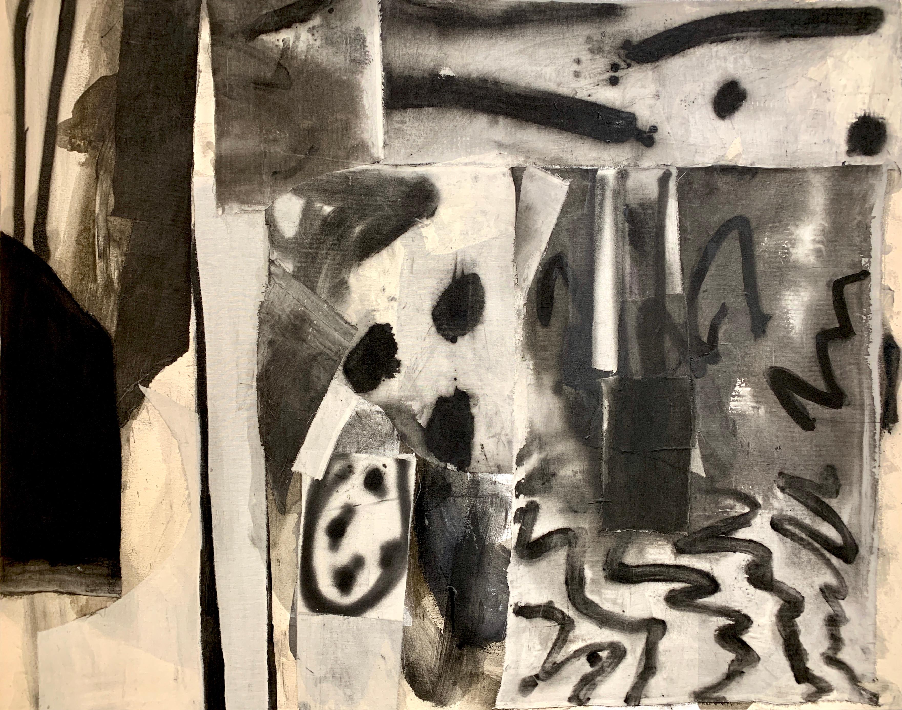 Alfredo Gisholt Abstract Painting - "Interior, " Mixed Media on Canvas - Black and White painting