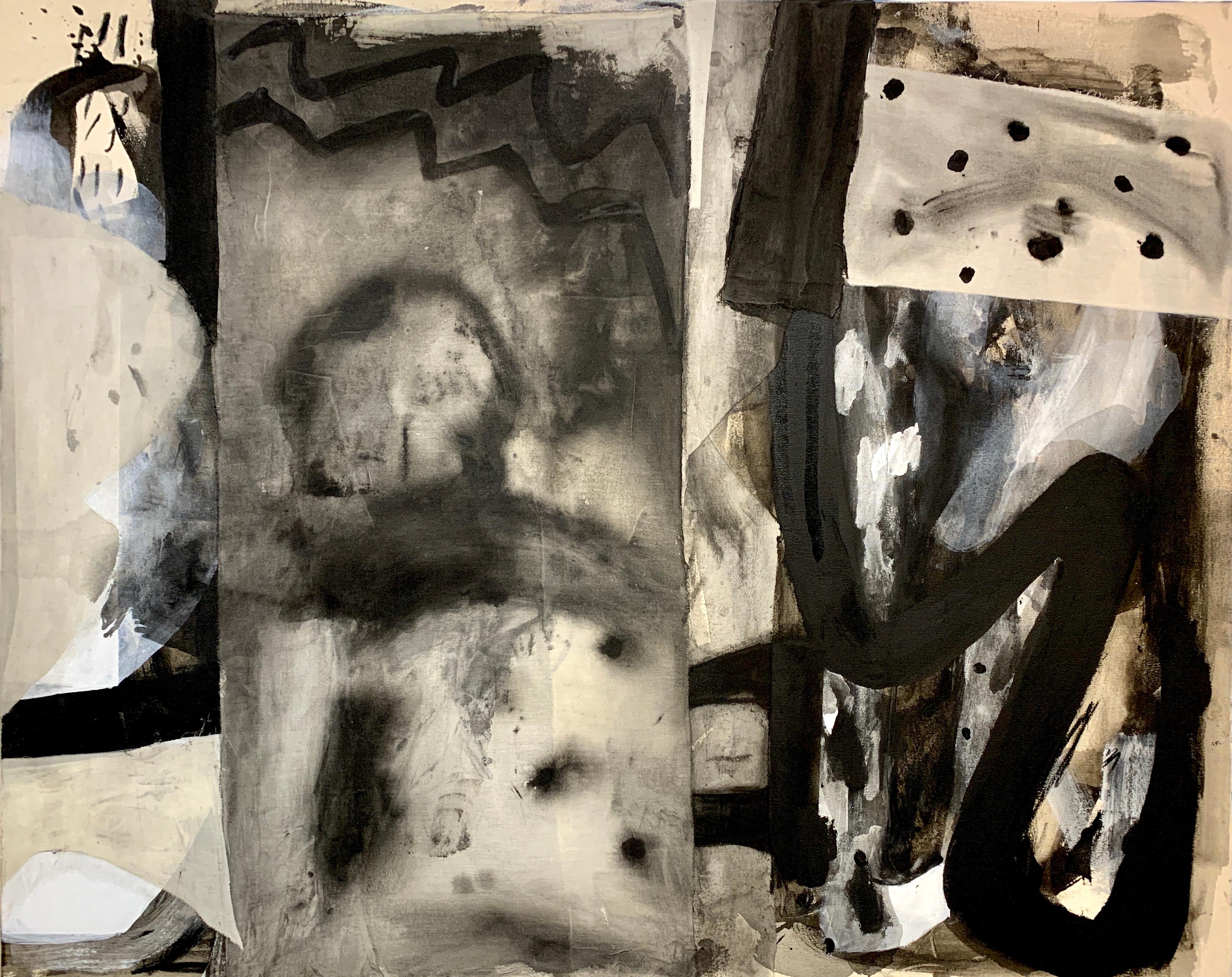 « Interior II », technique mixte sur toile - peinture en noir et blanc - Mixed Media Art de Alfredo Gisholt