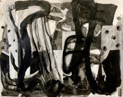 "Composition, " Mixed Media on Paper - Black and White Collage Painting