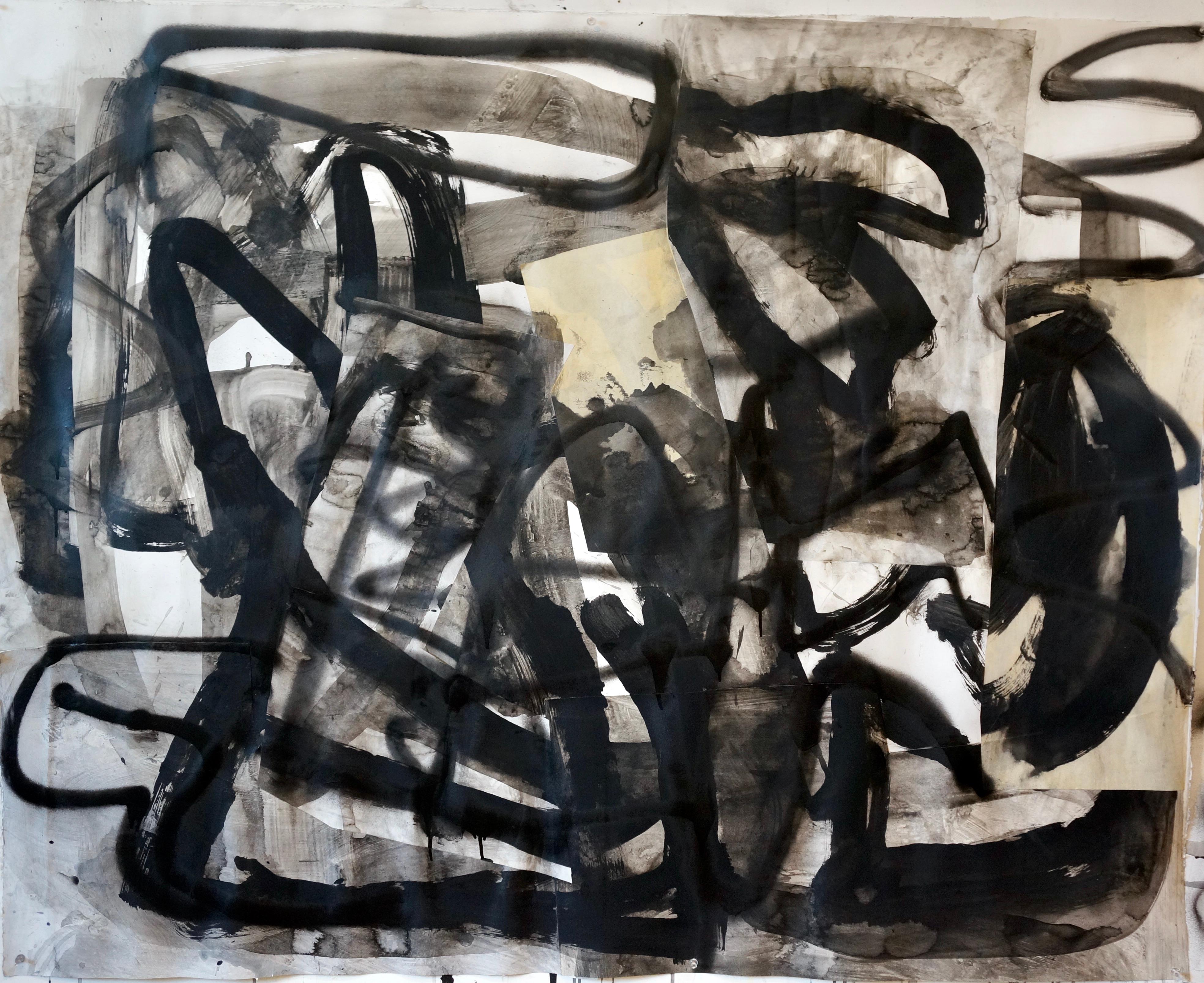 "Composition III, " Mixed Media on Paper - Black and White Collage Painting - Mixed Media Art by Alfredo Gisholt