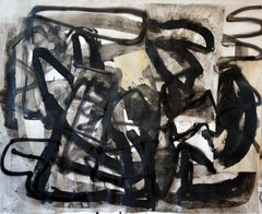 "Composition III, " Mixed Media on Paper - Black and White Collage Painting