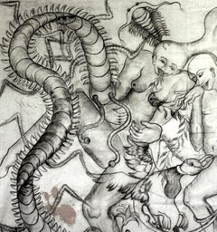 "A Fantastic Collision of the Three Worlds V, " Charcoal on Canvas  - Figurative