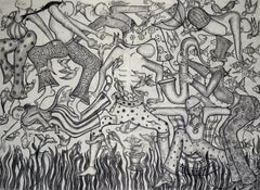 "Una fantastica collisione tra i tre mondi  XVII, " - Disegno figurativo astratto