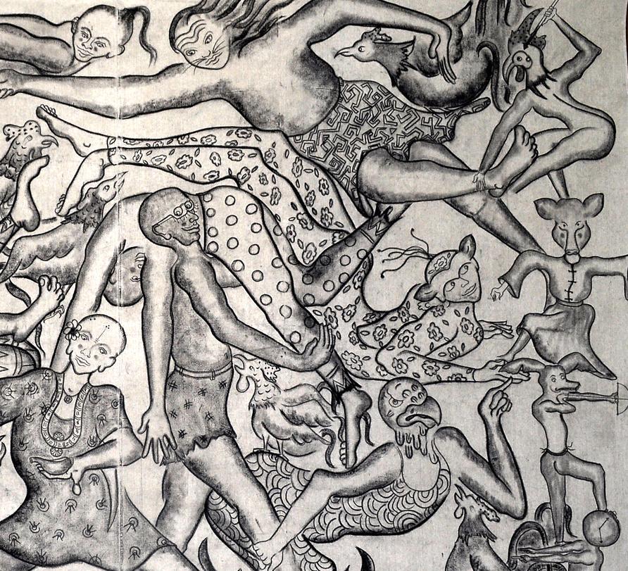 „Ein fantastisches Collision der drei Welten  XIX, „ - Abstrakte figurative Zeichnung (Grau), Figurative Art, von Amita Bhatt