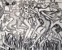 „A Fantastic Collision of the Three Worlds XX“ – Abstrakte figurative Zeichnung
