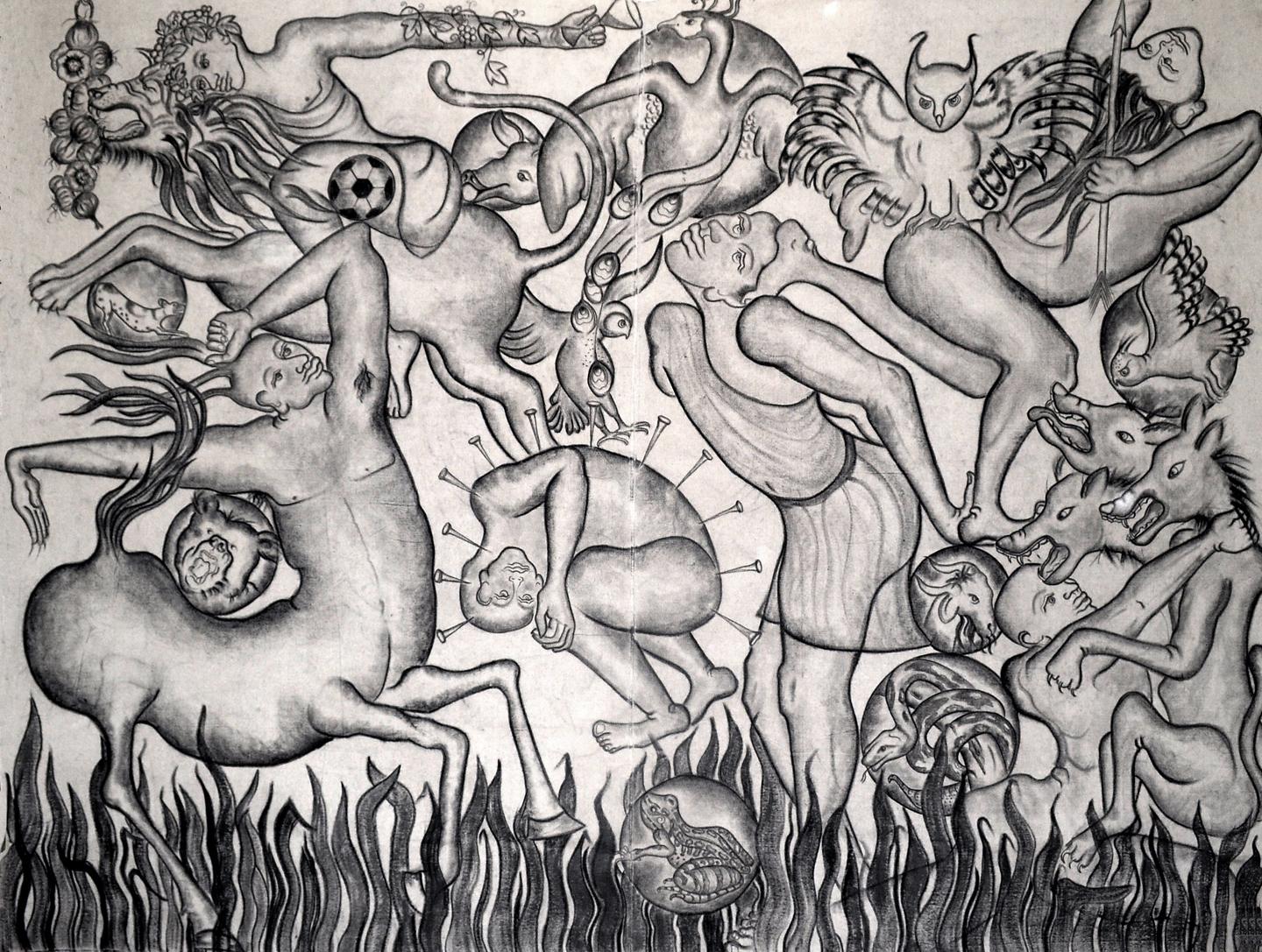 Figurative Art di Amita Bhatt - "Una fantastica collisione tra i tre mondi  XXII" - Disegno figurativo